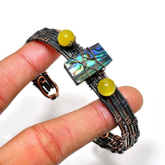 Tidal Harmony – Abalone & Yellow Jade Wire Bracelet