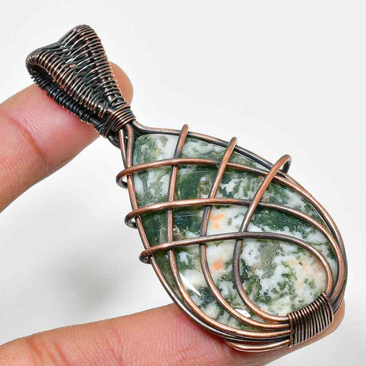 Gaia’s Embrace – Jade & Oxidized Copper Pendant