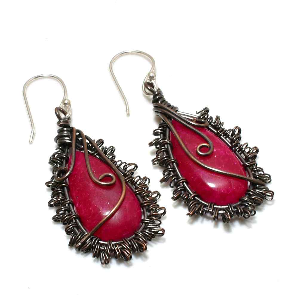 Scarlet Embrace – Ruby & Dark Wire Drop Earrings
