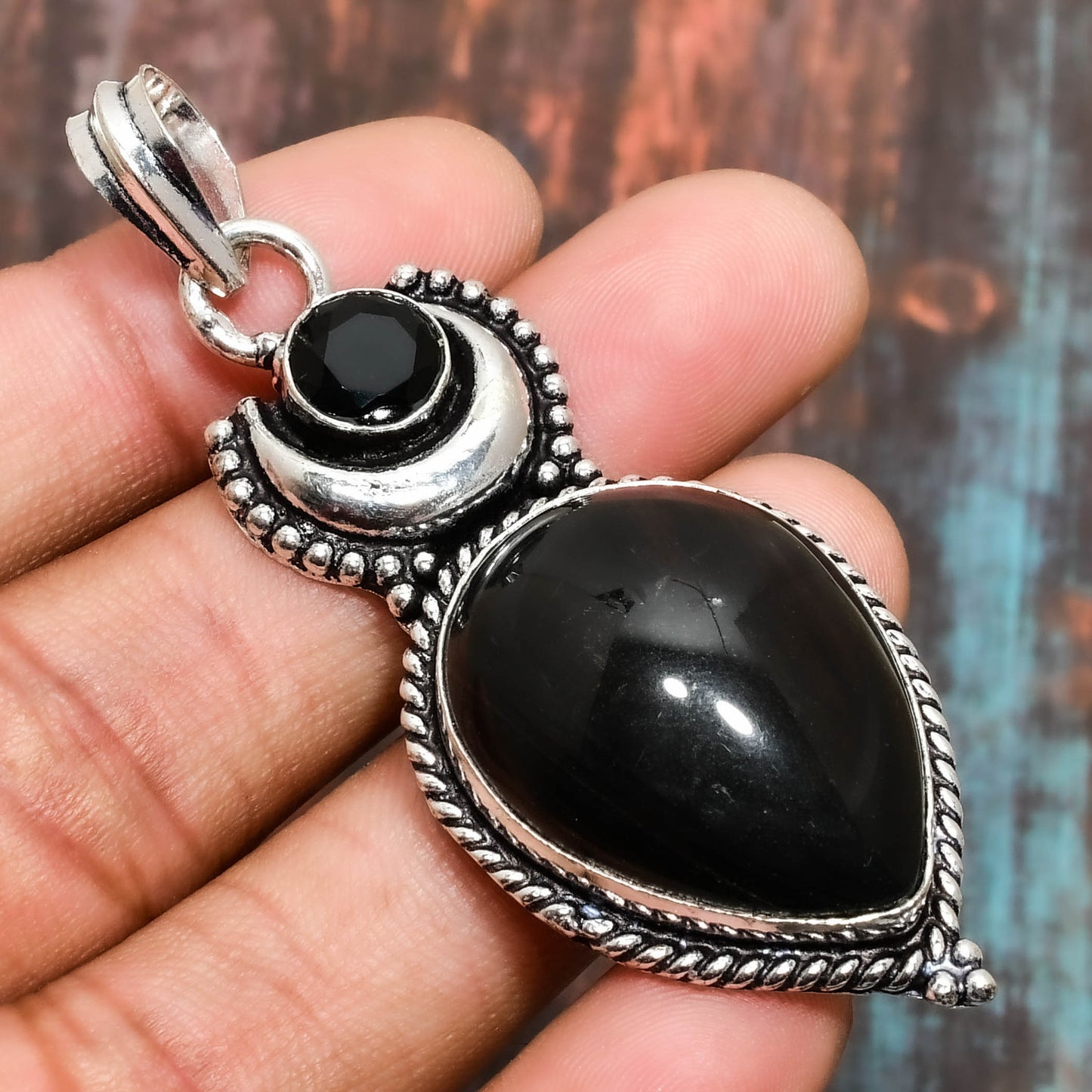 Moonlit Guardian – Black Obsidian Sterling Silver Pendant