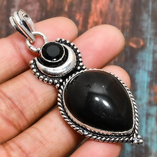 Moonlit Guardian – Black Obsidian Sterling Silver Pendant