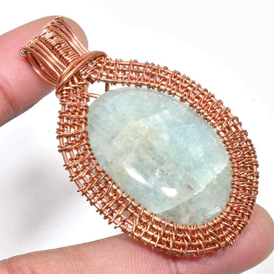 Celestial Glow – Aquamarine Copper Pendant
