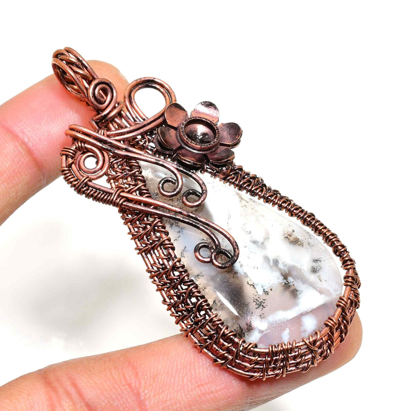 Ezra’s Veil – Natural Agate Copper Pendant