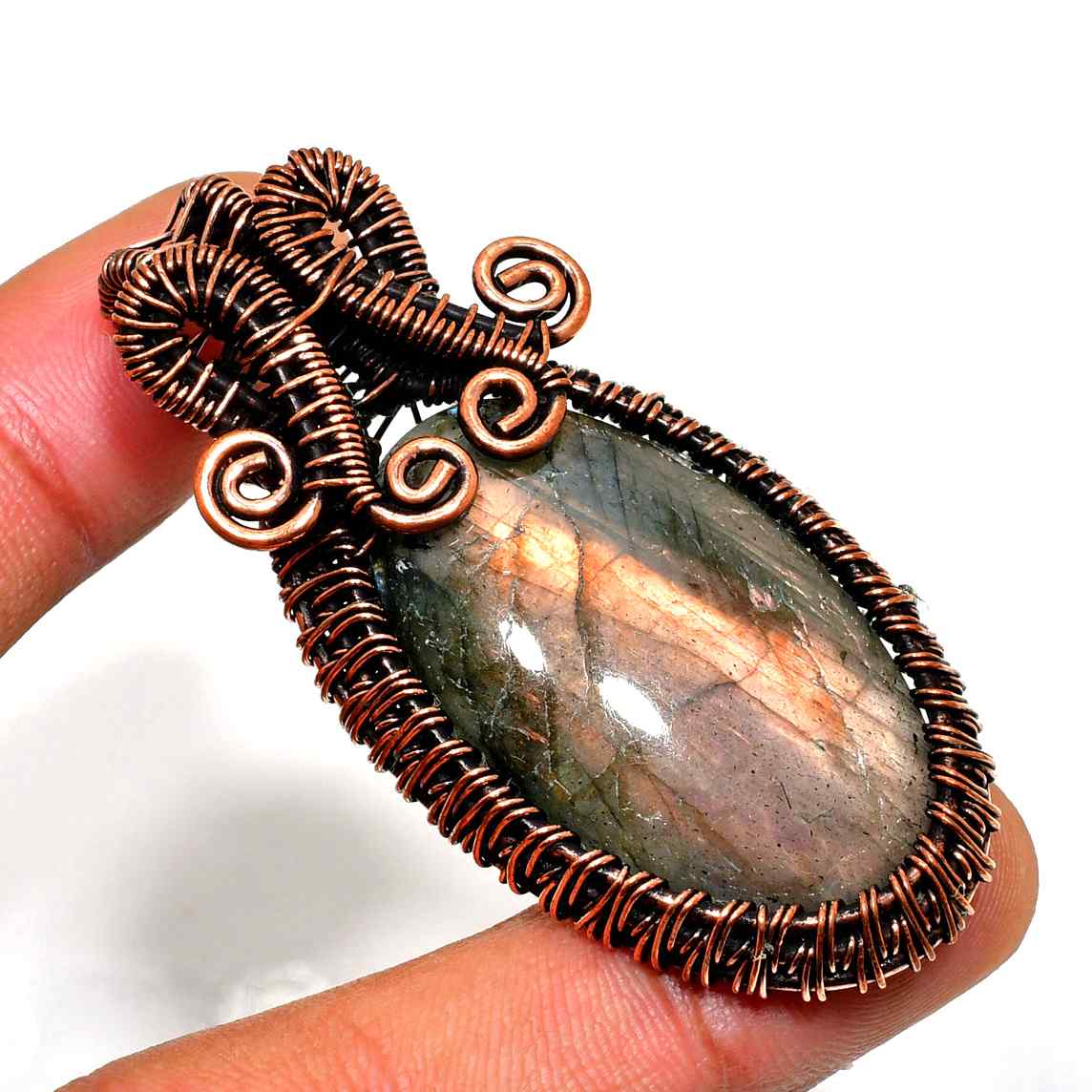Luna’s Insight – Oxidized Copper Labradorite Pendant