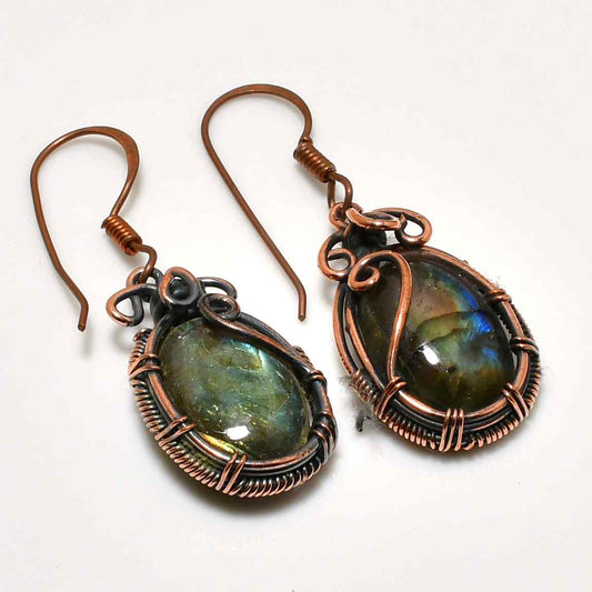 Aurora’s Glow – Labradorite Copper Earrings