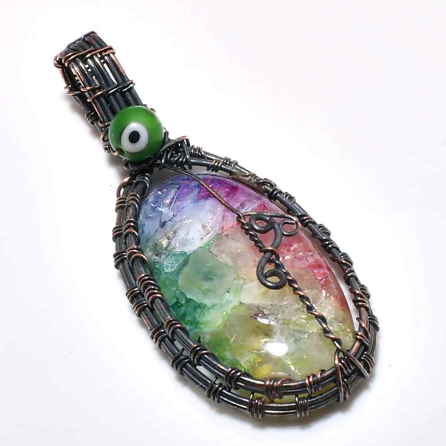 Iris’s Glow – Rainbow Fluorite Copper Pendant