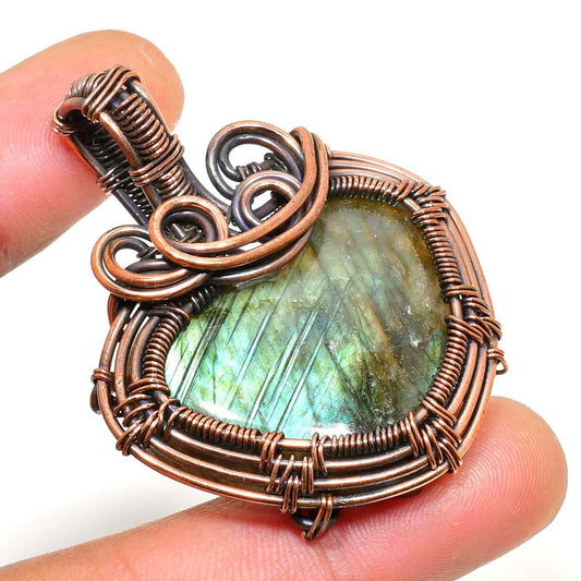 Ezra’s Veil – Oxidized Copper Labradorite Pendant