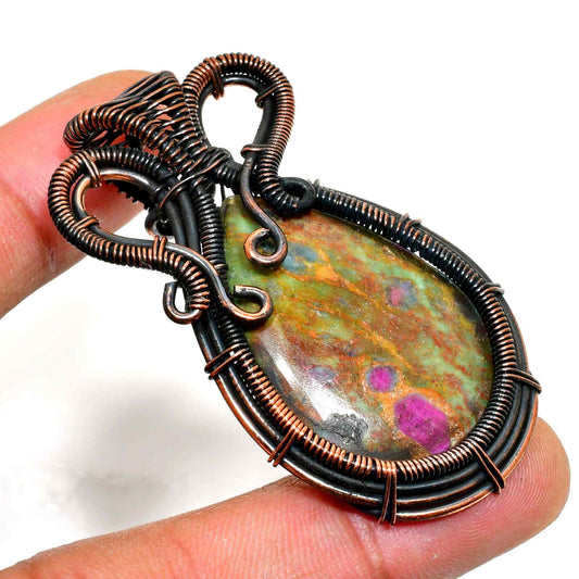 Earth’s Embrace – Oxidized Copper Gemstone Pendant