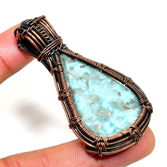 Celestial Embrace – Larimar Copper Pendant
