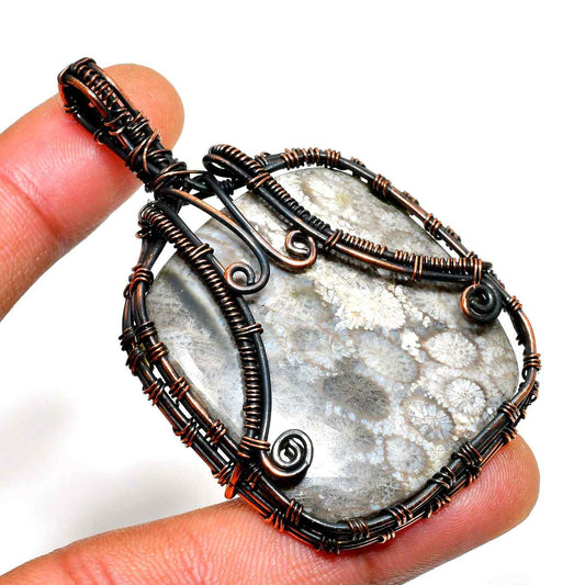 Gaia’s Embrace – Copper-Wrapped Grounding Stone Pendant