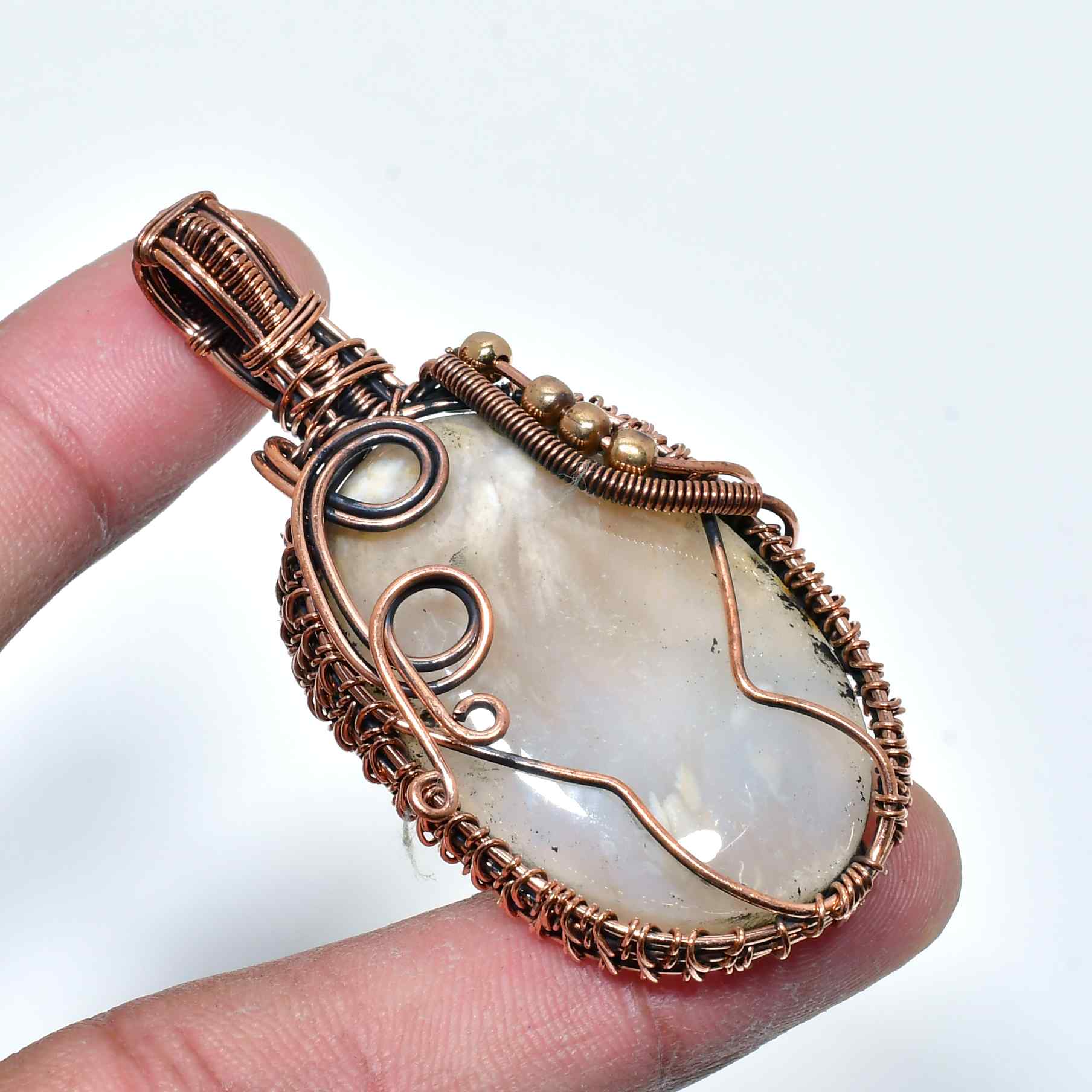 Tranquil Dawn – Handwrapped Moonstone & Copper Pendant