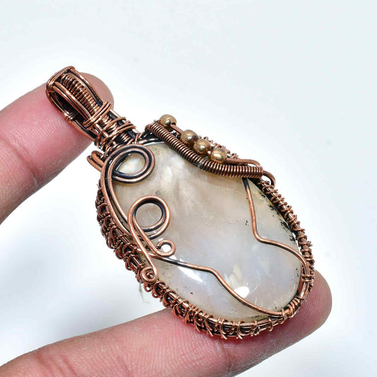 Tranquil Dawn – Handwrapped Moonstone & Copper Pendant