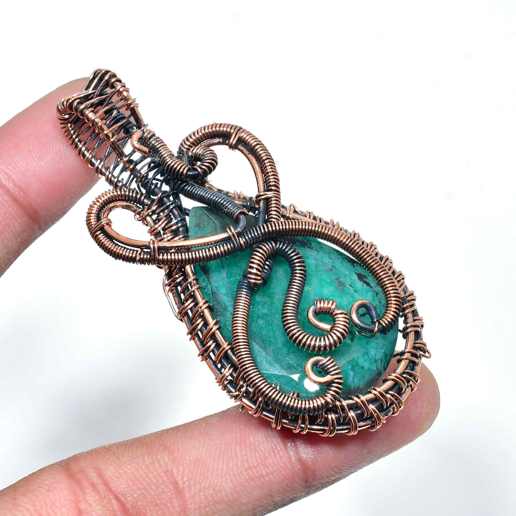 Ezra’s Veil – Malachite & Copper Pendant