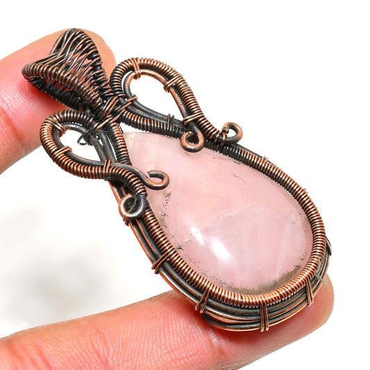 Harmony’s Embrace – Rose Quartz Copper Pendant