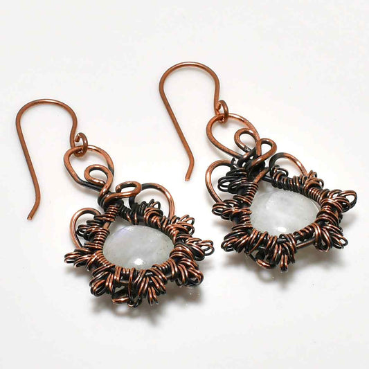 Selene’s Glow – Oxidized Copper Moonstone Earrings