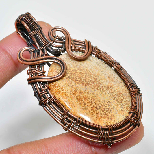 Emberstone Echo – Antique Copper Fossil Pendant