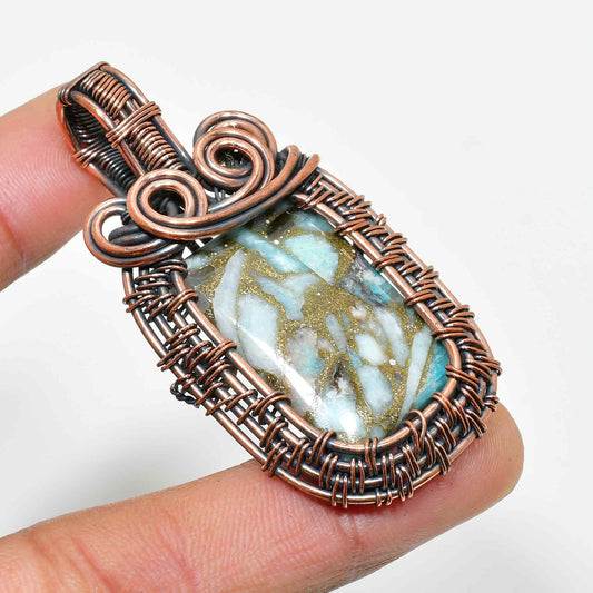 Azure Lace – Turquoise Agate Copper Pendant