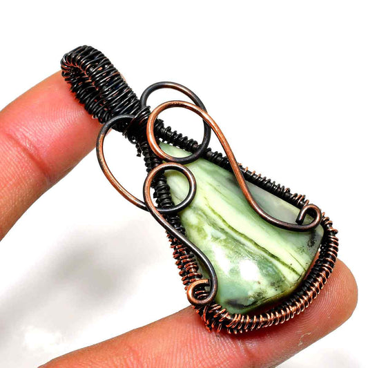 Serene Harmony – Greenstone & Copper Wire Pendant