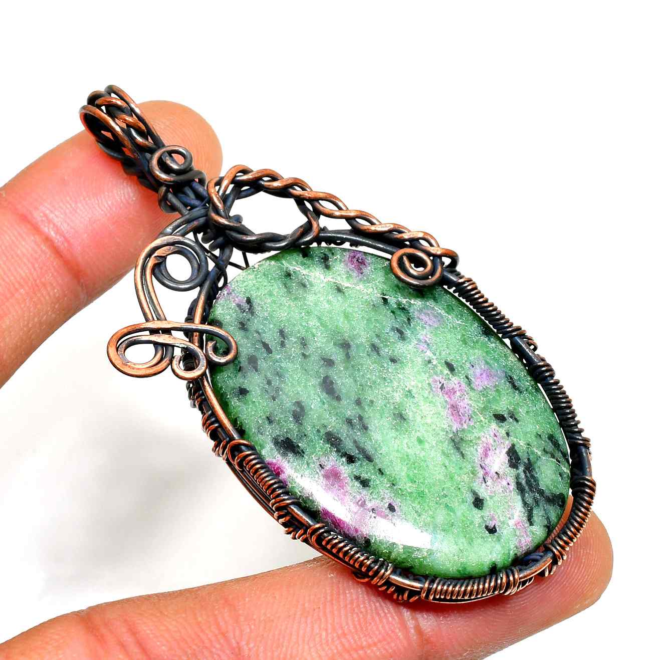 Heart’s Embrace – Rhodonite Copper Pendant