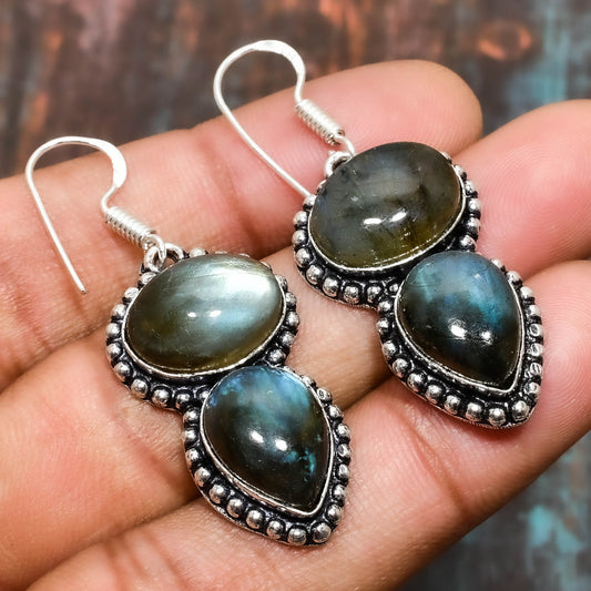 Lunar Veil – Labradorite Silver Earrings