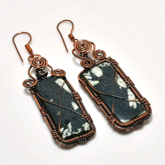 Gaia’s Embrace – Dark Green Stone & Copper Earrings