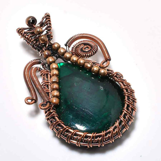 Emerald Embrace – Oxidized Copper Pendant