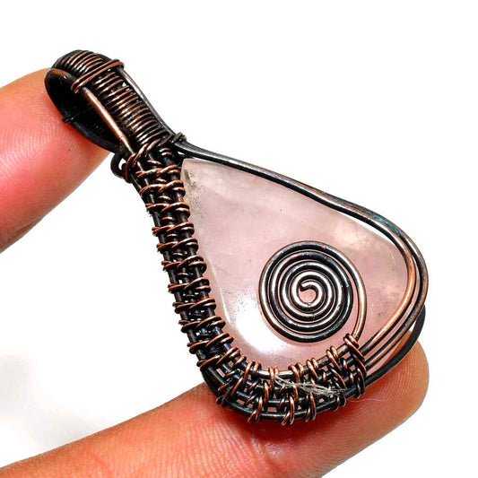 Rose’s Whisper – Copper-Wrapped Rose Quartz Pendant