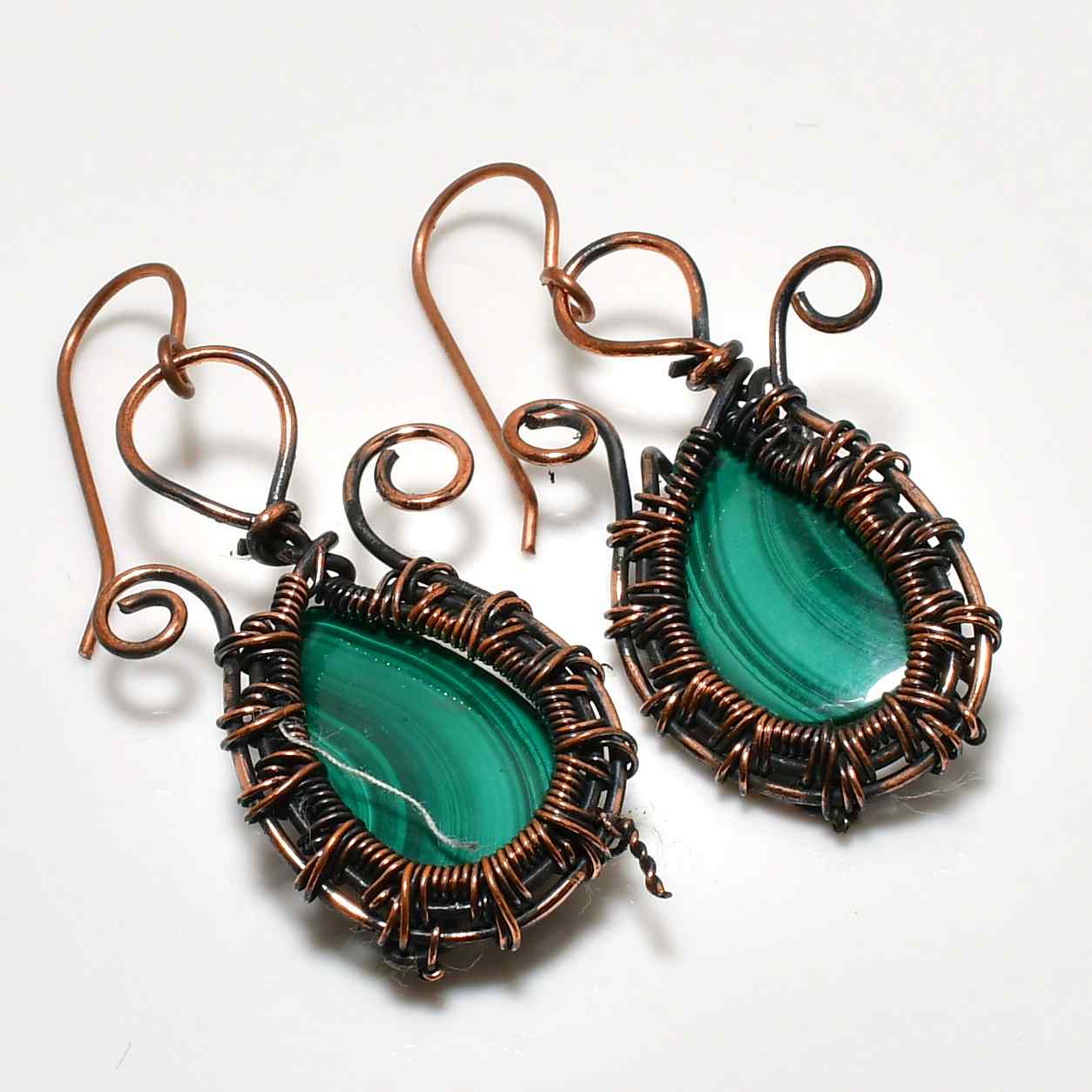 Gaia’s Embrace – Malachite Copper Earrings