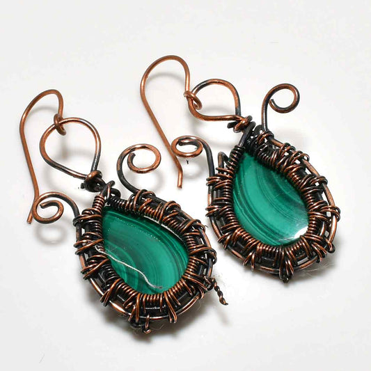 Gaia’s Embrace – Malachite Copper Earrings