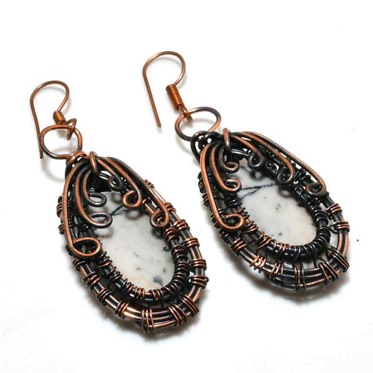 Jasper Elegance – Wire-Wrapped Copper Earrings