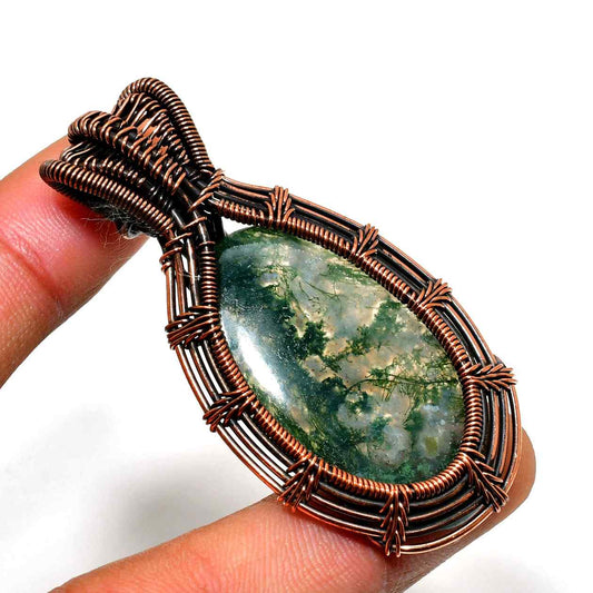 Verdant Harmony – Moss Agate Copper Pendant