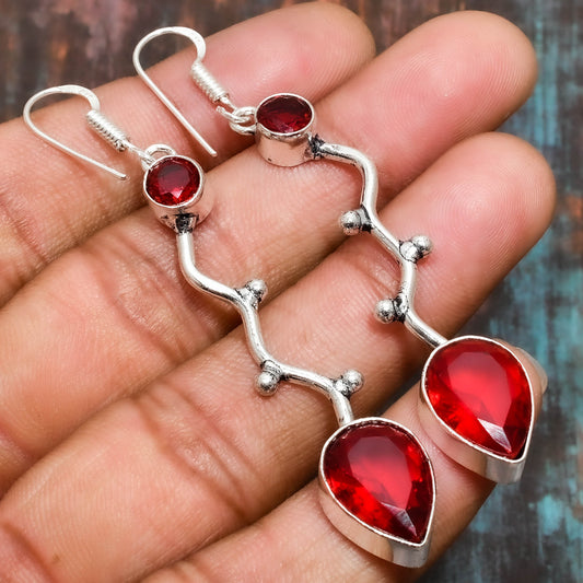 Crimson Allure – Handcrafted Ruby Silver Earrings
