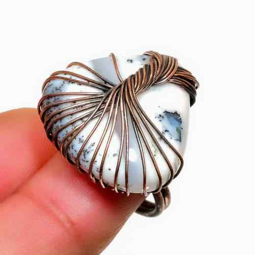 Serenity Spiral – White Stone & Aged Copper Ring