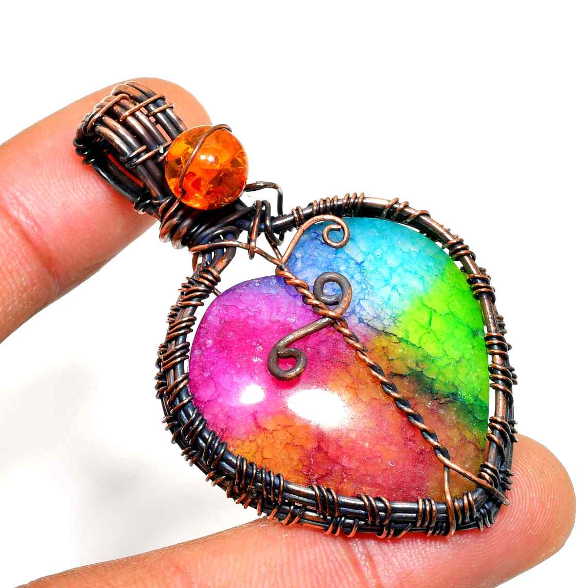 Vivid Heart – Multicolor Gemstone Copper Pendant