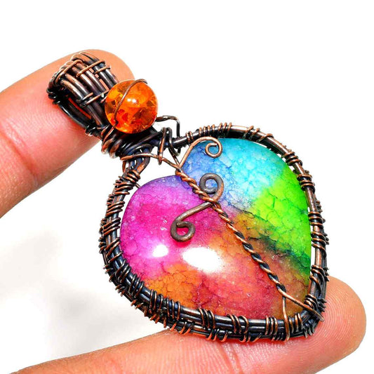 Vivid Heart – Multicolor Gemstone Copper Pendant