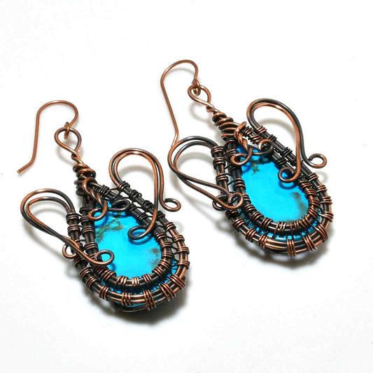 Tranquil Twist – Turquoise & Oxidized Copper Earrings