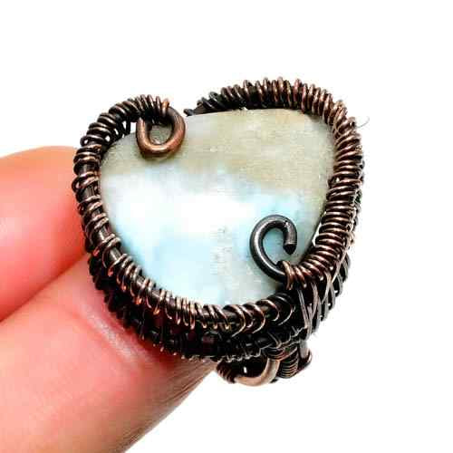 Serenity’s Heart – Larimar Copper Wire Ring
