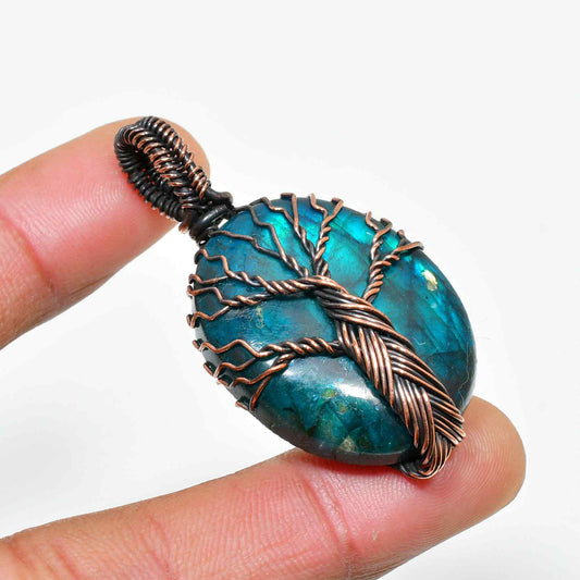 Gaia’s Arbor – Labradorite Copper Tree Pendant