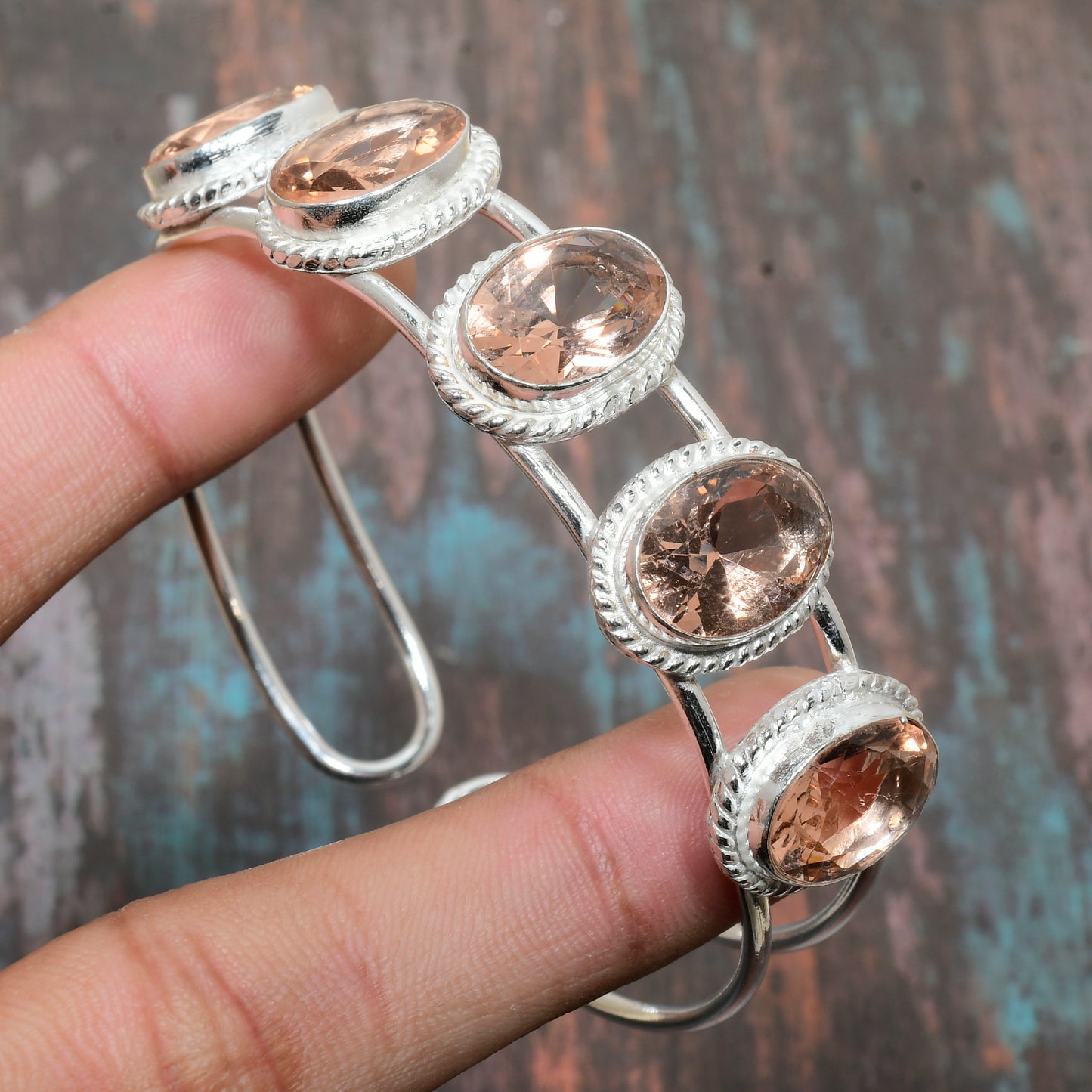 Serenity’s Embrace – Rose Quartz & Sterling Silver Cuff