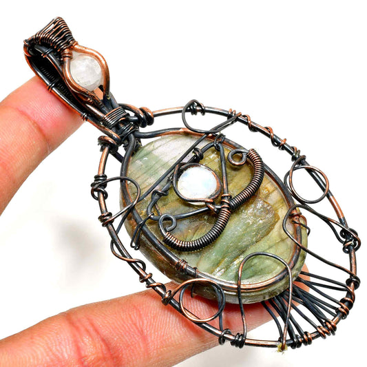 Celestial Shield – Oxidized Copper Crystal Pendant
