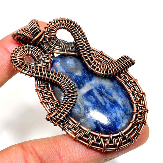 Sodalite Symphony – Oxidized Copper Pendant