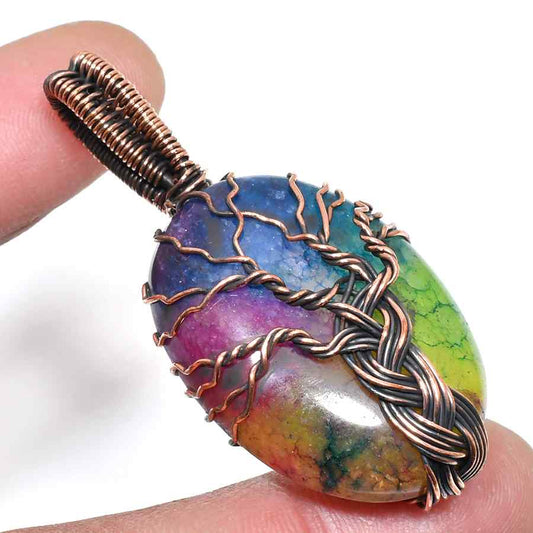 Stellar Grove – Agate & Copper Tree Pendant
