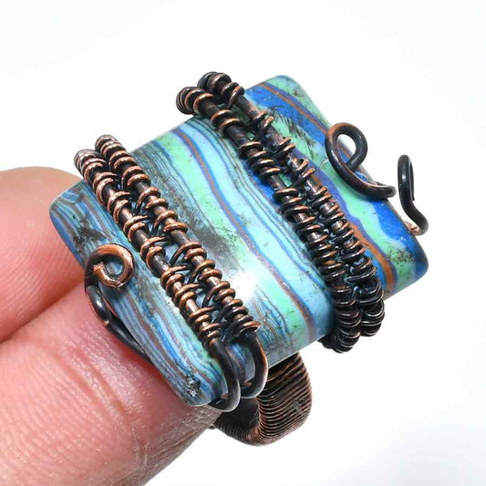Tidal Harmony – Marbled Stone Copper Ring