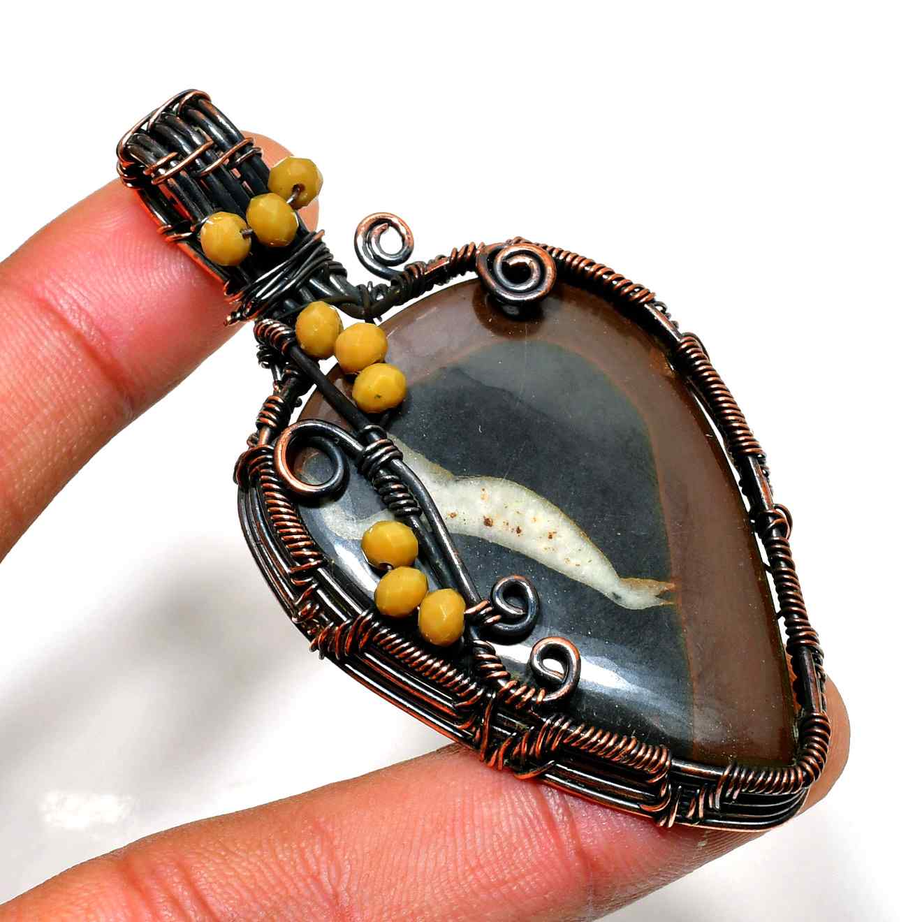 Terra’s Embrace – Natural Stone Copper Pendant