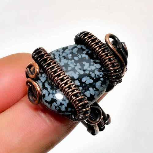Obsidian Haven – Snowflake Obsidian Copper Ring
