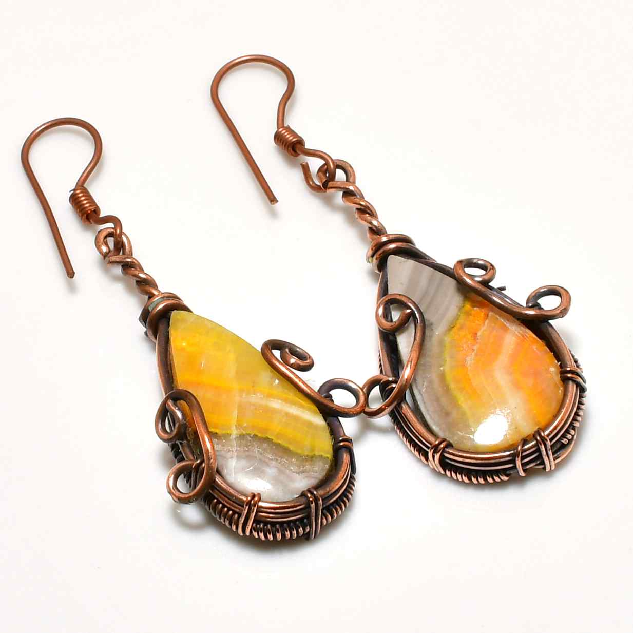 Terra’s Harmony – Yellow & Gray Agate Copper Earrings