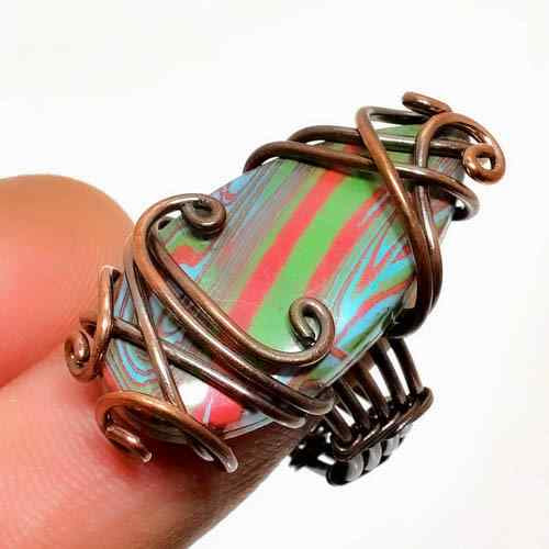 Harmony’s Embrace – Boho Copper-Wrapped Swirl Stone Ring