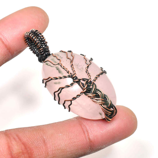 Aurora’s Embrace – Rose Quartz Copper Pendant
