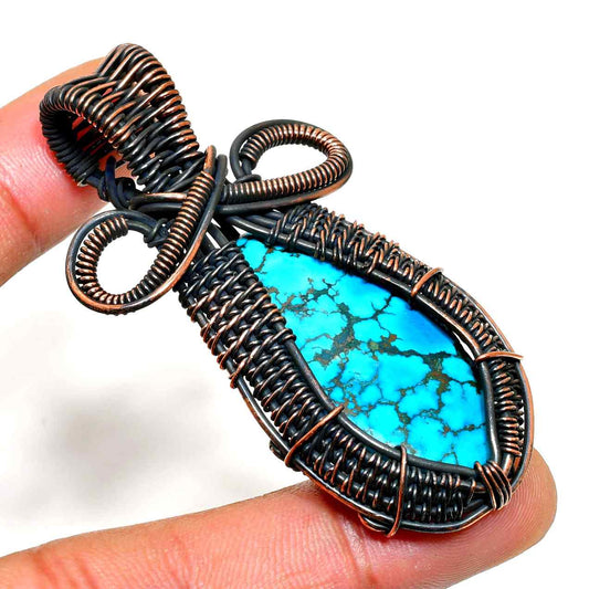 Ember’s Grace – Turquoise & Copper Wire Pendant