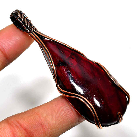 Garnet Cascade – Hand-Wrapped Copper Pendant